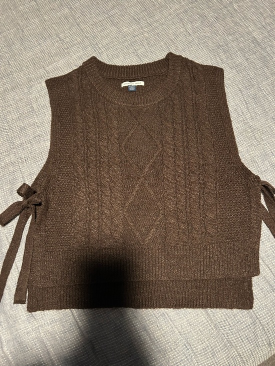 American Eagle Outfitters Sweaters - American Eagle Outfitters Brown Cable Knit Crewneck Sweater Vest with Side Ties